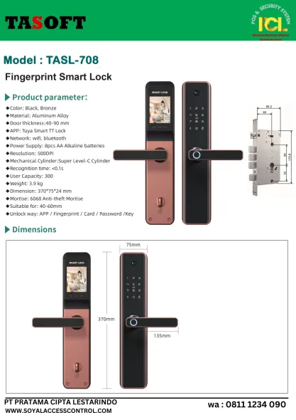 Tasoft TASOFT Finger Print Smart Lock - TASL-708 2 ~blog/2023/8/18/tasl_708__lcd_smart_door_lock